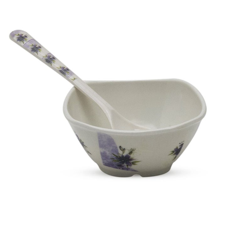 Bataniya Melamine Purple 9 pcs Serving Set with 1 Serving Tray, 4 Veg Bowl and 4 Tea Spoon for Snacks, Desserts and Other eateries. - Image 5