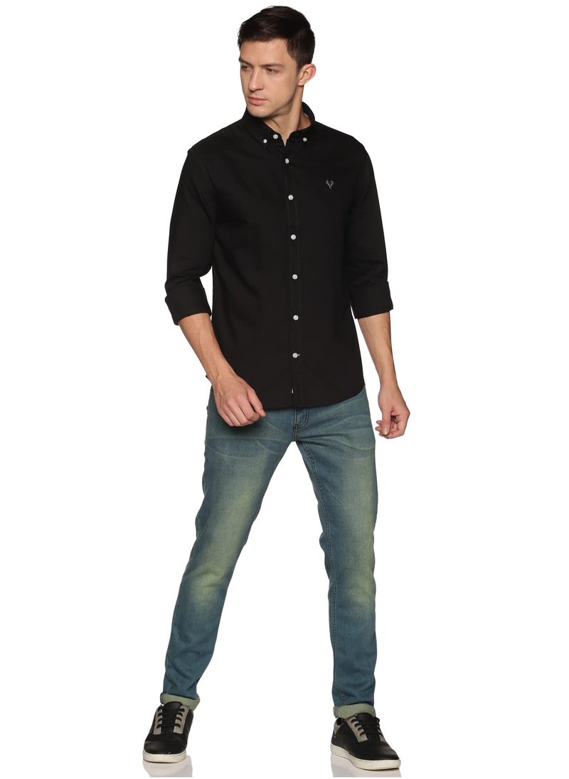 U.S. ELK Men's Button Down Shirt | Casual Slim Fit Shirt | Long Sleeve Oxford Shirts For Men | Smart Fit Cuff -  Black  - Image 3