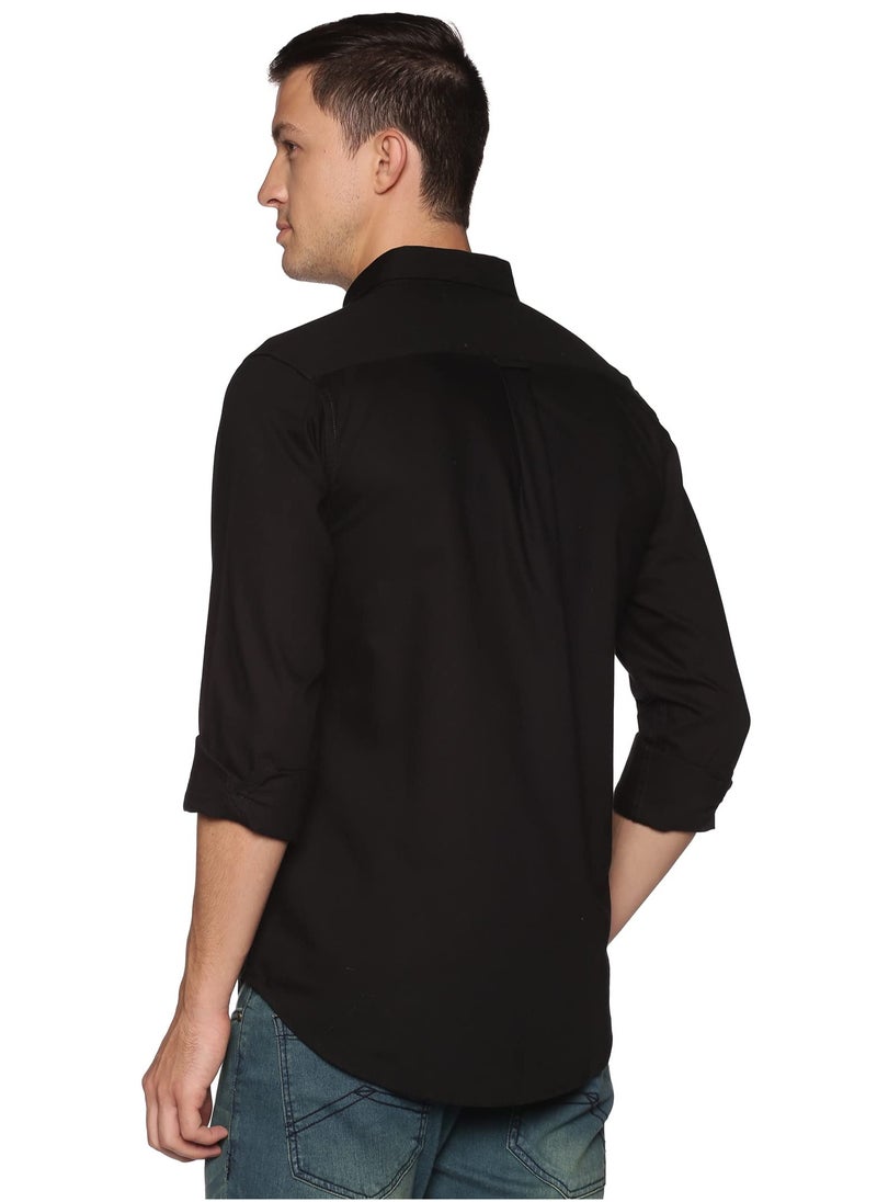 U.S. ELK Men's Button Down Shirt | Casual Slim Fit Shirt | Long Sleeve Oxford Shirts For Men | Smart Fit Cuff -  Black  - Image 4