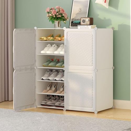 LUHI Premium Modular Plastic Shoe Rack for Home with Door | 12-Tier Stackable Shoe Organizer | Waterproof & Dustproof | Space Saving Storage for Home, Bedroom & Entryway [White, 12-Shelf-4-Door] - Image 1