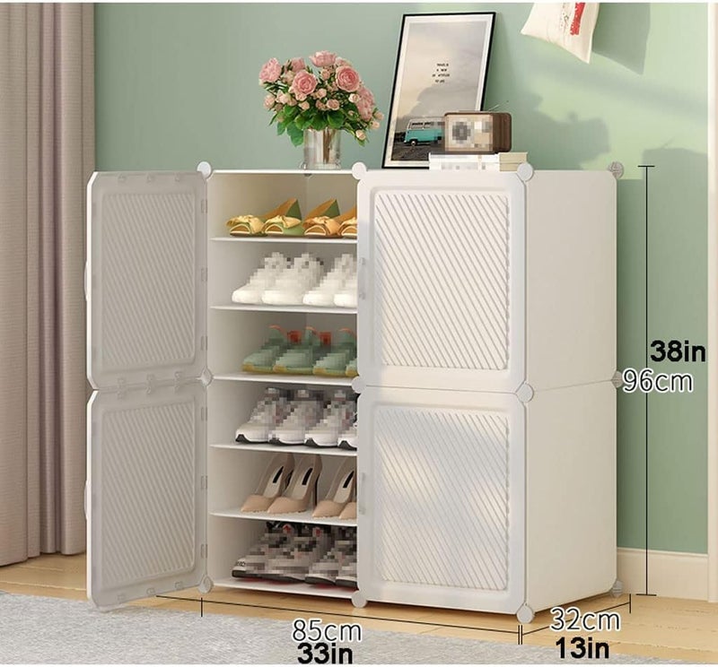 LUHI Premium Modular Plastic Shoe Rack for Home with Door | 12-Tier Stackable Shoe Organizer | Waterproof & Dustproof | Space Saving Storage for Home, Bedroom & Entryway [White, 12-Shelf-4-Door] - Image 2