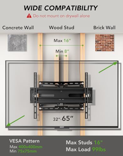 AX WABER TV Wall Mount Bracket for 3265 Inch TV Full Motion Dual Articulating Arm with Swivel Tilt Max VESA 400x400mmFits 8 12 16 Studs Supports 99 lbs for Flat Curved Screens AX02MB01 - Image 3