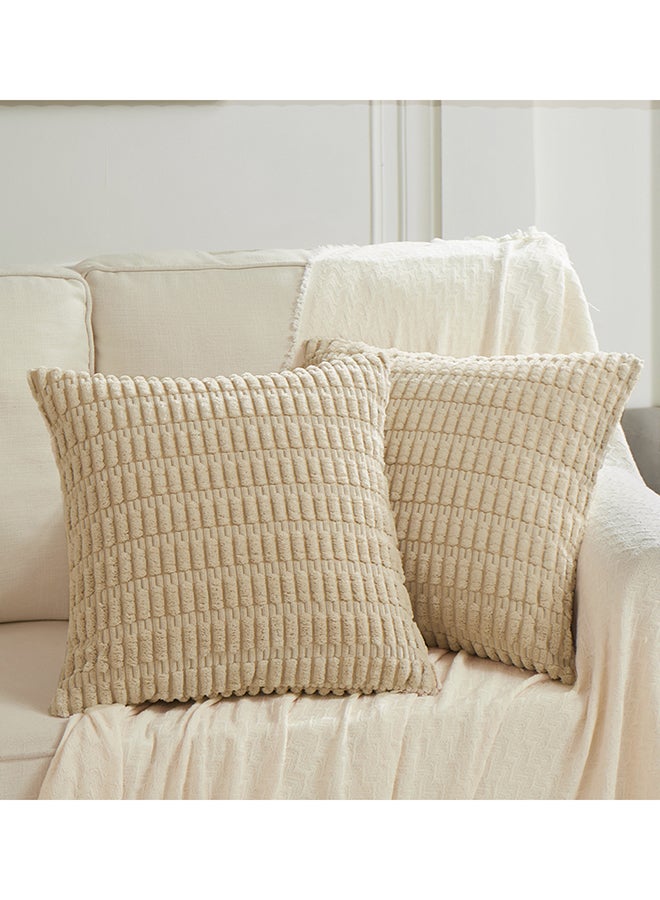 Fancy Homi مجموعة من 2 أغطية وسائد زخرفية محايدة للكنبة، السرير والأريكة، ناعمة ورقيقة بنمط قطن مضلع، تصميم جمالي وحديث - 45x45 سم - بني - Image 1