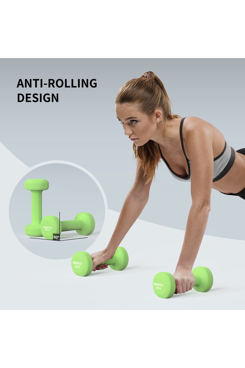 PROIRON PROIRON Neoprene Dumbbells Set Weights Exercise & Fitness Dumbbells (2kg×2 Light green) - Image 4