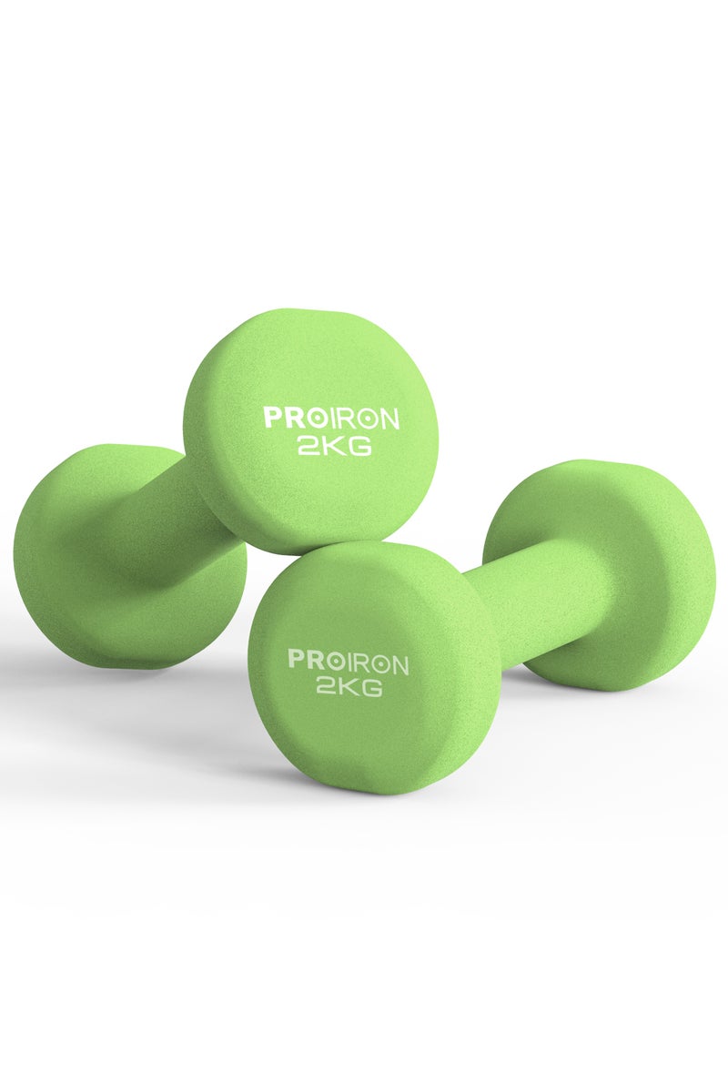PROIRON PROIRON Neoprene Dumbbells Set Weights Exercise & Fitness Dumbbells (2kg×2 Light green) - Image 1