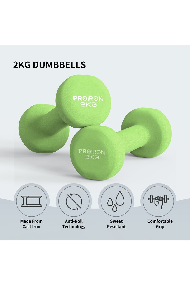 PROIRON PROIRON Neoprene Dumbbells Set Weights Exercise & Fitness Dumbbells (2kg×2 Light green) - Image 2
