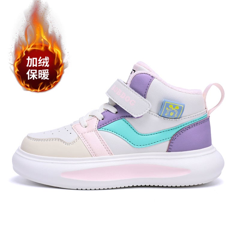 Babu Bean Women'S Shoes 2024 Winter New Leather Cold-Proof Warm Fleece-Lined Two-Cotton Shoes High-Top Board Shoes For Boys And Girls - Image 1