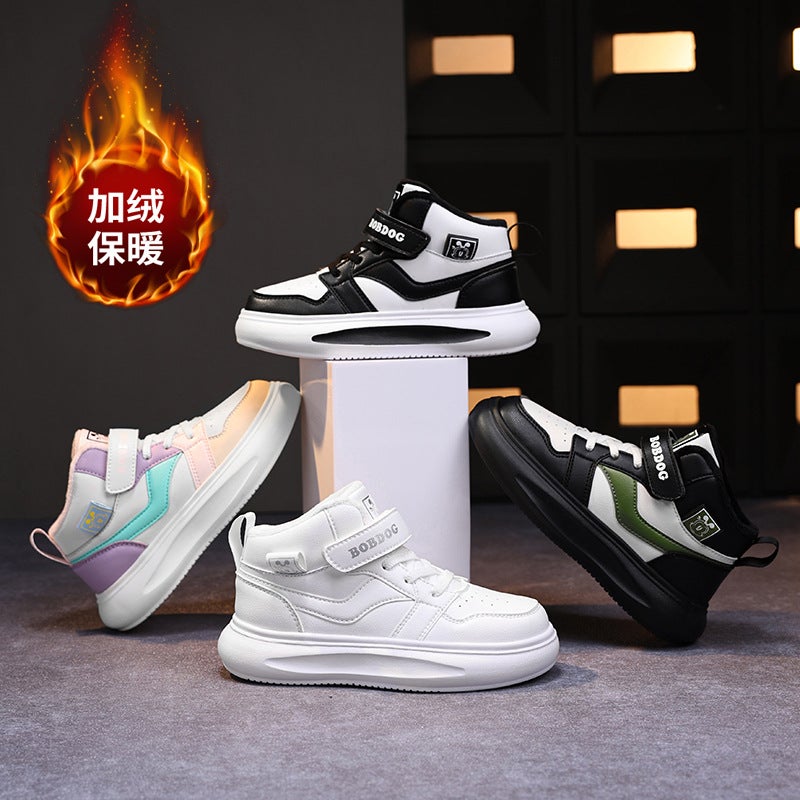 Babu Bean Women'S Shoes 2024 Winter New Leather Cold-Proof Warm Fleece-Lined Two-Cotton Shoes High-Top Board Shoes For Boys And Girls - Image 2