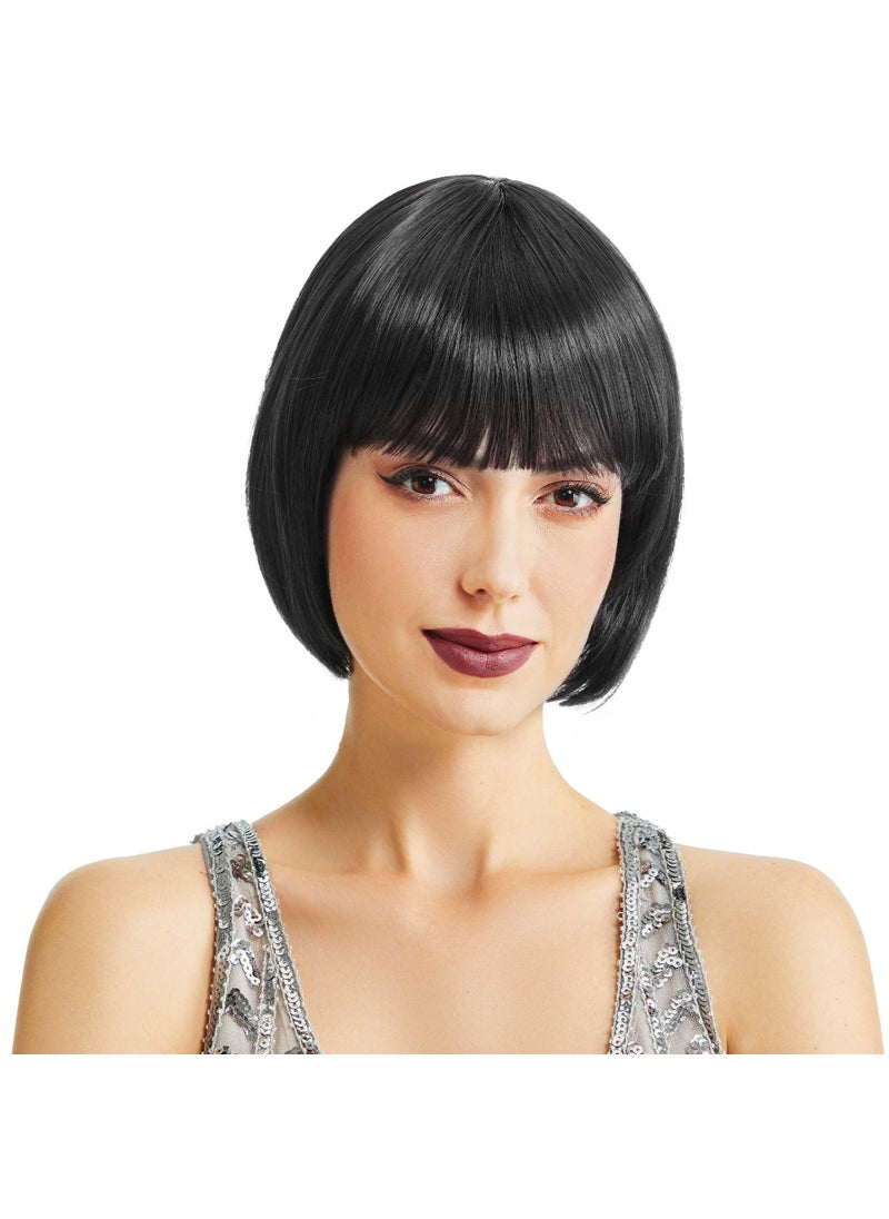 BABEYOND BABEYOND 1920s Flapper Short Wig Great Gatsby Bobo Wig Black Straight Wig Flapper Costume Hair Wigs Accessory (Black) 