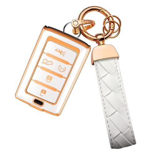 Bqepe for Jeep Key Fob Cover Keychain Fit for 2021-2025 Grand Cherokee Grand Wagoneer Smart Key Shell Case (Lvory white, 5 Buttons-B) - Image 1