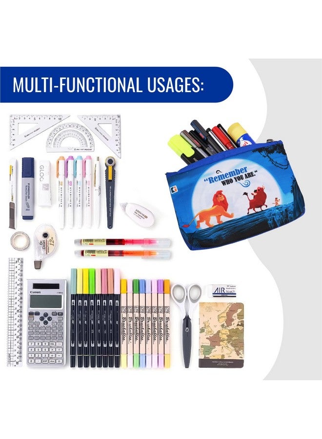 Kuber Industries Pack of 4 Pencil Pouch | Pen-Pencil Box for Kids | School Geometry Pouch | Square Stationary Pouch | Pencil Utility Bag | Zipper Pencil Organizer | Disney-Lion King | Blue - Image 4