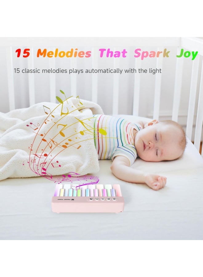 GUDOO لوحة مفاتيح بيانو صغيرة للأطفال الصغار، لعبة بيانو موسيقية للرضع مع مستوى صوت قابل للتعديل وأضواء، 15 لحنًا، وضع التعلم، 3 تأثيرات صوتية – لعبة بيانو محمولة للأطفال، مناسبة لعيد الميلاد للرضع، الأطفال الصغار، الأطفال والكبار. - Image 4