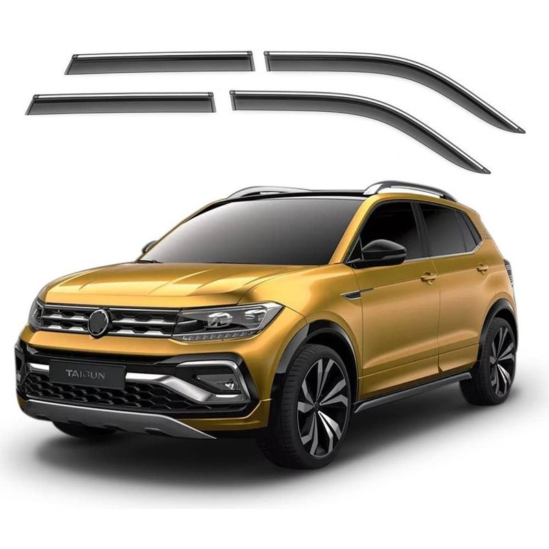 ModifyStyle Unbreakable Chrome line Door Visor/Wind Deflector/Rain Guard Compatible for Volkswagen Taigun (Set of 4pc) - Image 1