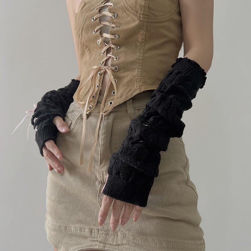 Autumn Winter Y2K Cute JK Lolita Sleeve Cuffs Black background fan belt 