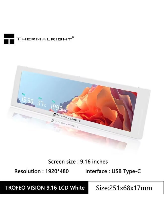 شاشة LCD ملونة كاملة بحجم 9.16 بوصة، شاشة عرض تراي فو تروفيو فيزيون، دعم مغناطيسية، دقة 1920*480، منفذ USB Type-C