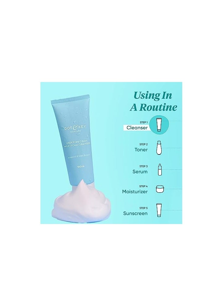 Dot & Key Deep Pore Clean Milky Foam Cleanser with Seaweed & Lotus Flower