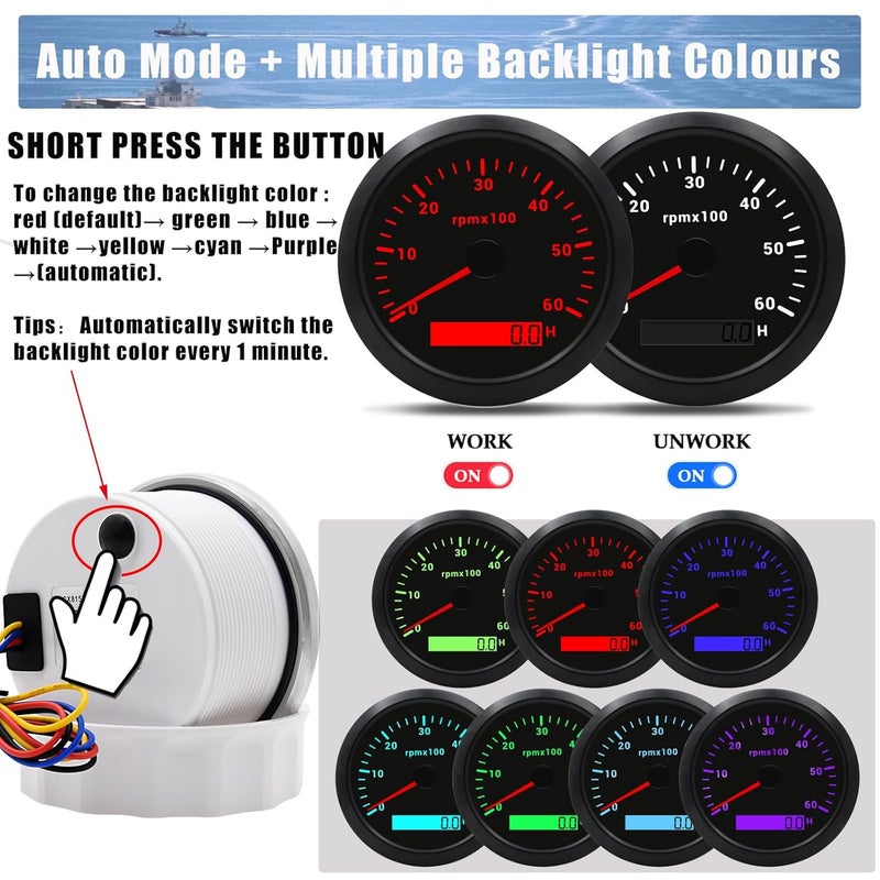 Geloo 85MM RPM Tachometer Gauge with 7 Color Backlight - Image 3