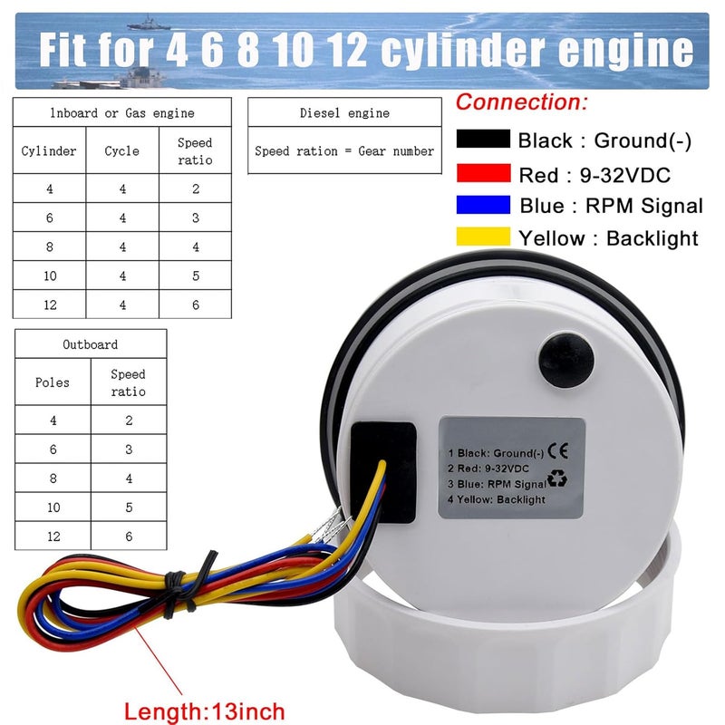 Geloo 85MM RPM Tachometer Gauge with 7 Color Backlight - Image 4