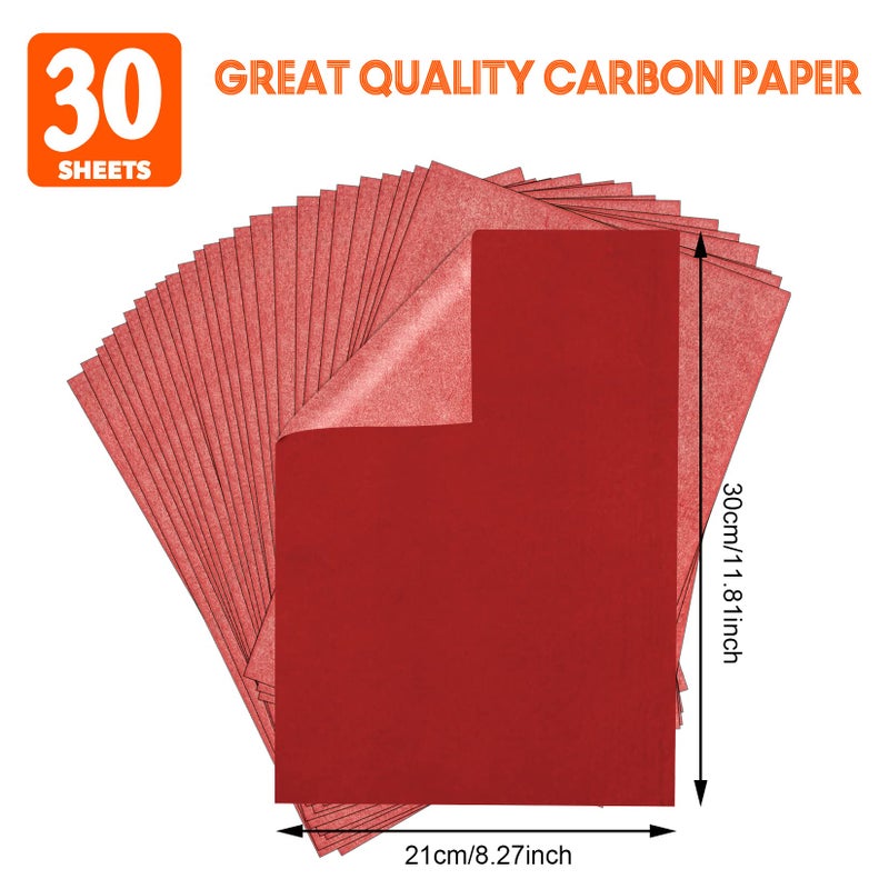 psler Red Carbon Paper for Tracing Graphite Transfer-Paper - PSLER 30 Pcs Red Graphite Paper for Tracing Drawing Patterns on Wood Projects Canvas Fabric Artist Lettering Sketch Drawing A4 Size 8.5 X 11 Inch - Image 2