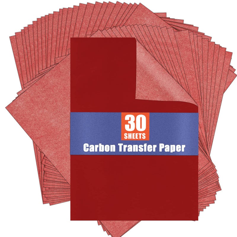 psler Red Carbon Paper for Tracing Graphite Transfer-Paper - PSLER 30 Pcs Red Graphite Paper for Tracing Drawing Patterns on Wood Projects Canvas Fabric Artist Lettering Sketch Drawing A4 Size 8.5 X 11 Inch - Image 1