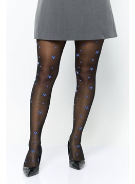Lefties Women 2 Pack Full Length Allover Print Stockings, Black  - Image 1