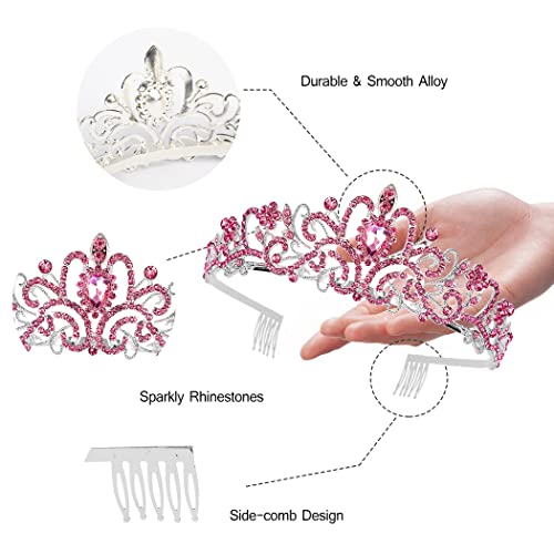 CURASA Pink Crystal Tiara Cute Crowns for Women Princess Crown Birthday Crown for Girls Wedding Headband Cute Kids Hair Accessories for Prom Costume Christmas - Image 3