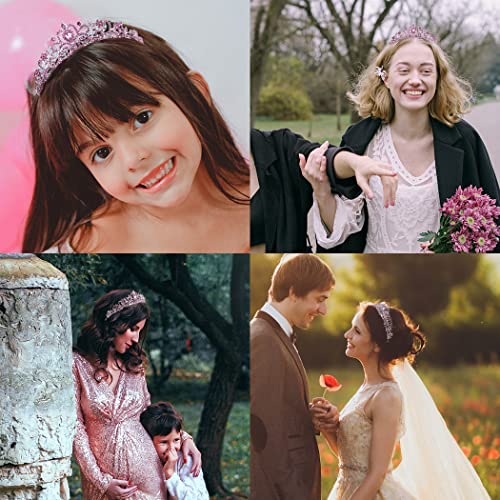 CURASA Pink Crystal Tiara Cute Crowns for Women Princess Crown Birthday Crown for Girls Wedding Headband Cute Kids Hair Accessories for Prom Costume Christmas - Image 5