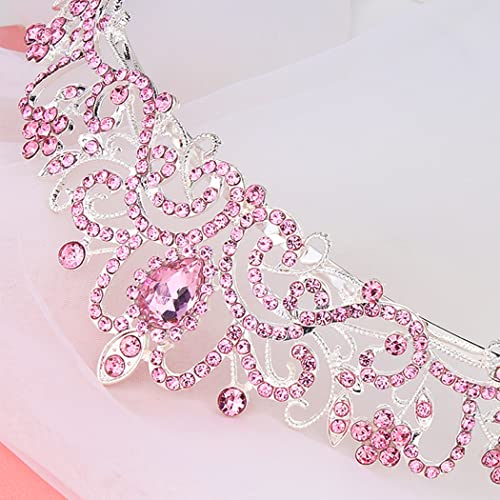 CURASA Pink Crystal Tiara Cute Crowns for Women Princess Crown Birthday Crown for Girls Wedding Headband Cute Kids Hair Accessories for Prom Costume Christmas - Image 2
