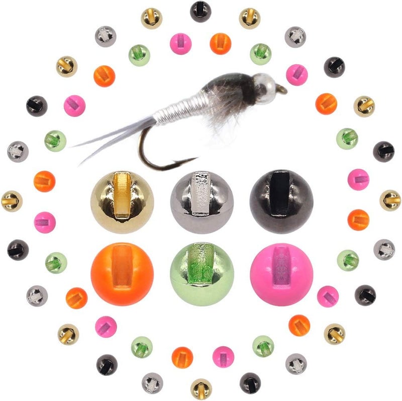 XFISHMAN Tungsten-Slot-Beads-Fly-Tying-Beads-Heads-Assortment Fly Tying Materials Nymph for Fly Fishing Slotted Tungsten Beads 60 Pack - Image 1