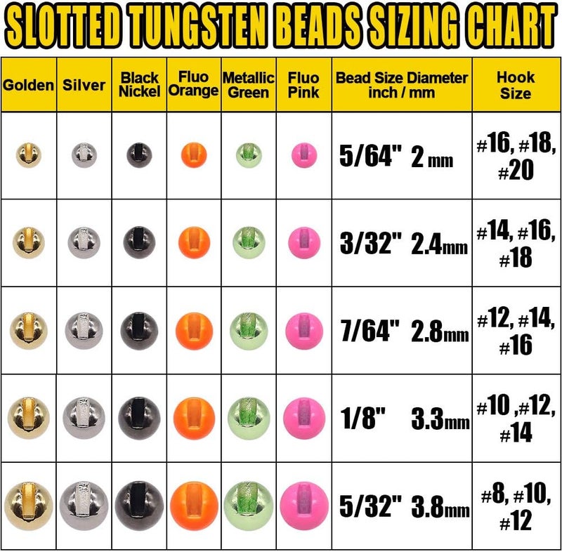 XFISHMAN Tungsten-Slot-Beads-Fly-Tying-Beads-Heads-Assortment Fly Tying Materials Nymph for Fly Fishing Slotted Tungsten Beads 60 Pack - Image 2