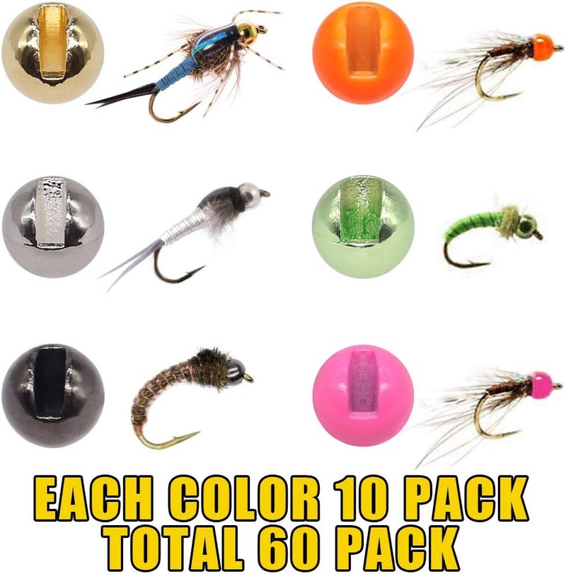 XFISHMAN Tungsten-Slot-Beads-Fly-Tying-Beads-Heads-Assortment Fly Tying Materials Nymph for Fly Fishing Slotted Tungsten Beads 60 Pack - Image 3