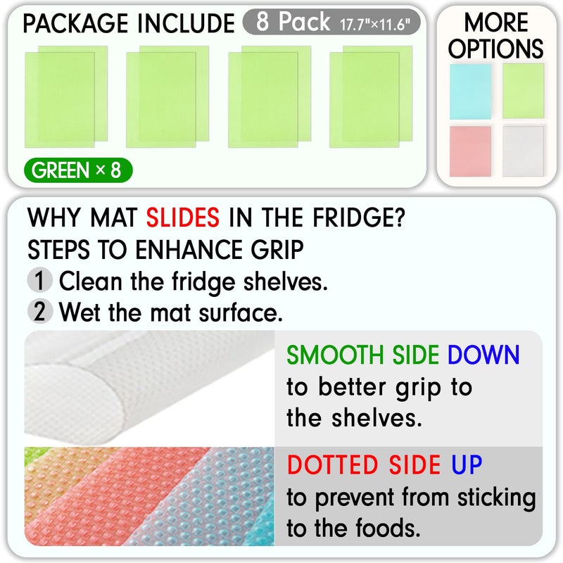 MayNest 12Pcs Refrigerator Mats Waterproof NonSlip EVA Refrigerator Liner Pads Drawers Shelves Cabinets Storage Kitchen and Placemats8 Green - Image 2