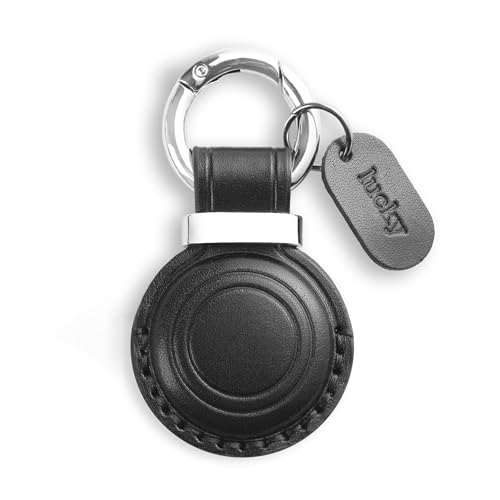 Jayanes Genuine Leather Keychain Holder Compatible with AirTag - Secure Case Cover Key Ring Chain Fob Accessories Intended for Air Tag - Black - Image 1