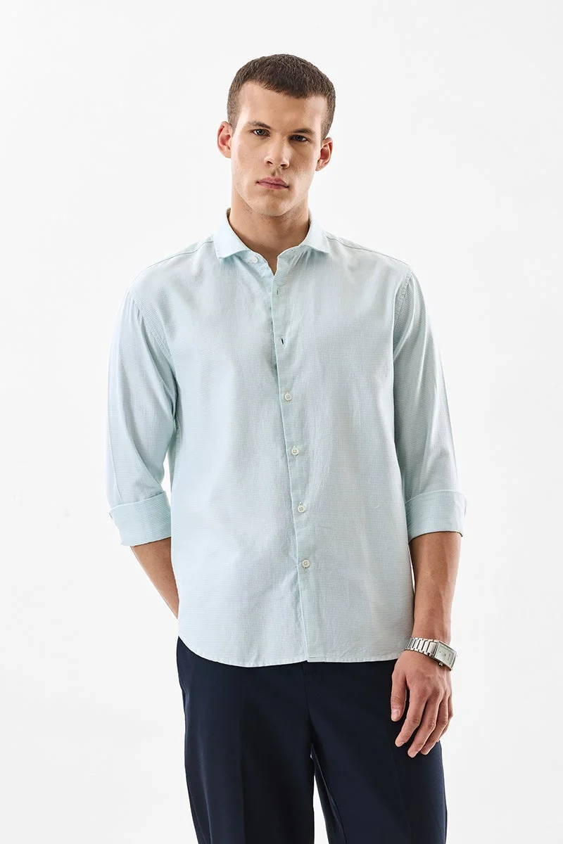 سنيتش Light Blue Checkered Long Sleeve Regular Fit Shirt