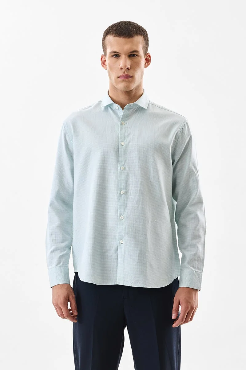 SNITCH Light Blue Checkered Long Sleeve Regular Fit Shirt
