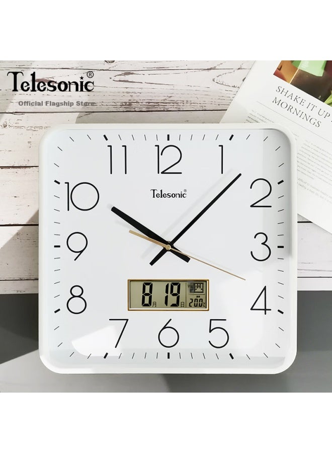 Telesonic Square Wall Clock Quartz Calendar Living Room Bedroom 33cm
