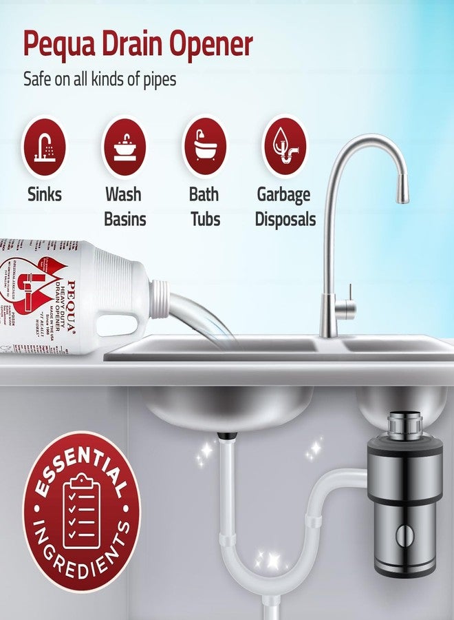 PEQUA INDUSTRIES 64 oz Pequa Heavy Duty Drain Opener - Powerful, Non-Acid, Fast-Acting Formula, Safe for All Pipes, Industrial strength Drain Cleaner for Sinks, Tubs, Septic Tanks (Pack of 2) - Image 5