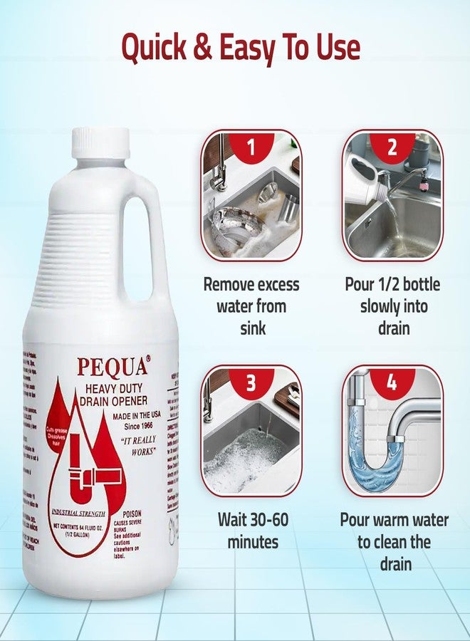 PEQUA INDUSTRIES 64 oz Pequa Heavy Duty Drain Opener - Powerful, Non-Acid, Fast-Acting Formula, Safe for All Pipes, Industrial strength Drain Cleaner for Sinks, Tubs, Septic Tanks (Pack of 2) - Image 4