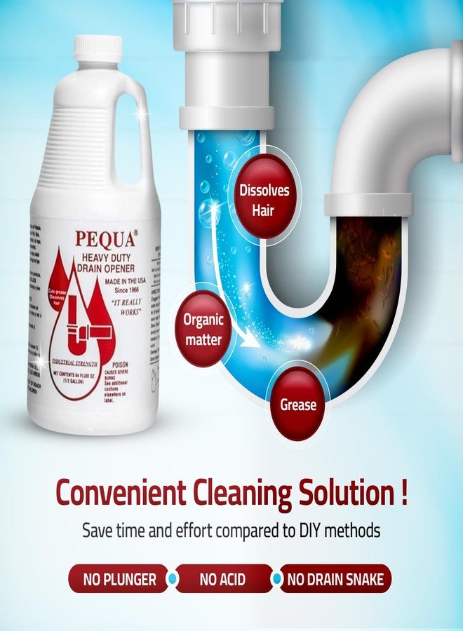 PEQUA INDUSTRIES 64 oz Pequa Heavy Duty Drain Opener - Powerful, Non-Acid, Fast-Acting Formula, Safe for All Pipes, Industrial strength Drain Cleaner for Sinks, Tubs, Septic Tanks (Pack of 2) - Image 3