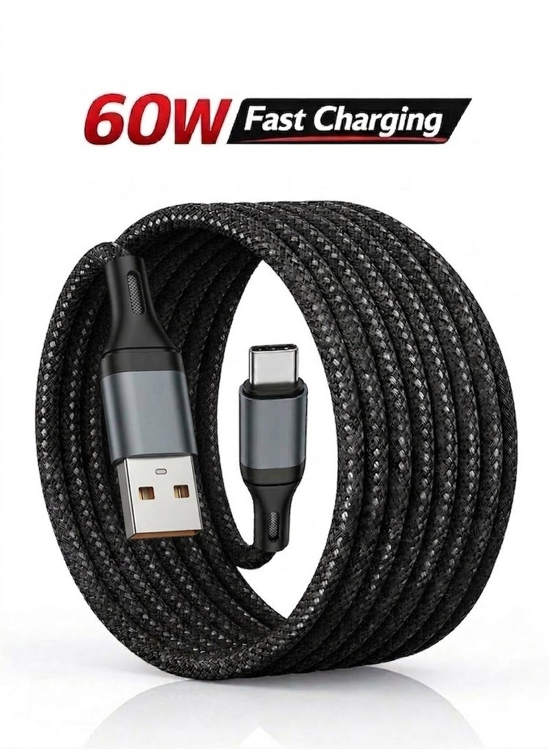 ايه كيه تي ستار كابل شحن سريع من نوع USB-A إلى USB-C بقوة 60 واط، مصنوع من النايلون المضفر، لنقل البيانات (حتى 480 ميجابت في الثانية)، تيار عالي 3 أمبير، موصلات معززة، طوله متر واحد، متوافق مع أجهزة iPhone 16/15 وSamsung Galaxy وiPad وMacBook (طوله متر واحد). - Image 1