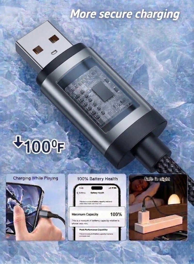 ايه كيه تي ستار كابل شحن سريع من نوع USB-A إلى USB-C بقوة 60 واط، مصنوع من النايلون المضفر، لنقل البيانات (حتى 480 ميجابت في الثانية)، تيار عالي 3 أمبير، موصلات معززة، طوله متر واحد، متوافق مع أجهزة iPhone 16/15 وSamsung Galaxy وiPad وMacBook (طوله متر واحد). - Image 3
