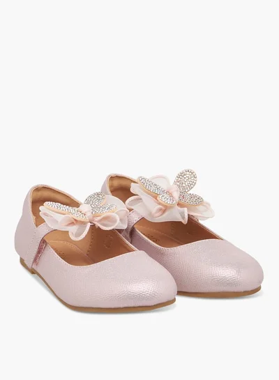 جونيورز Girls Butterfly Embellished Ballerina Shoes with Hook and Loop Closure
