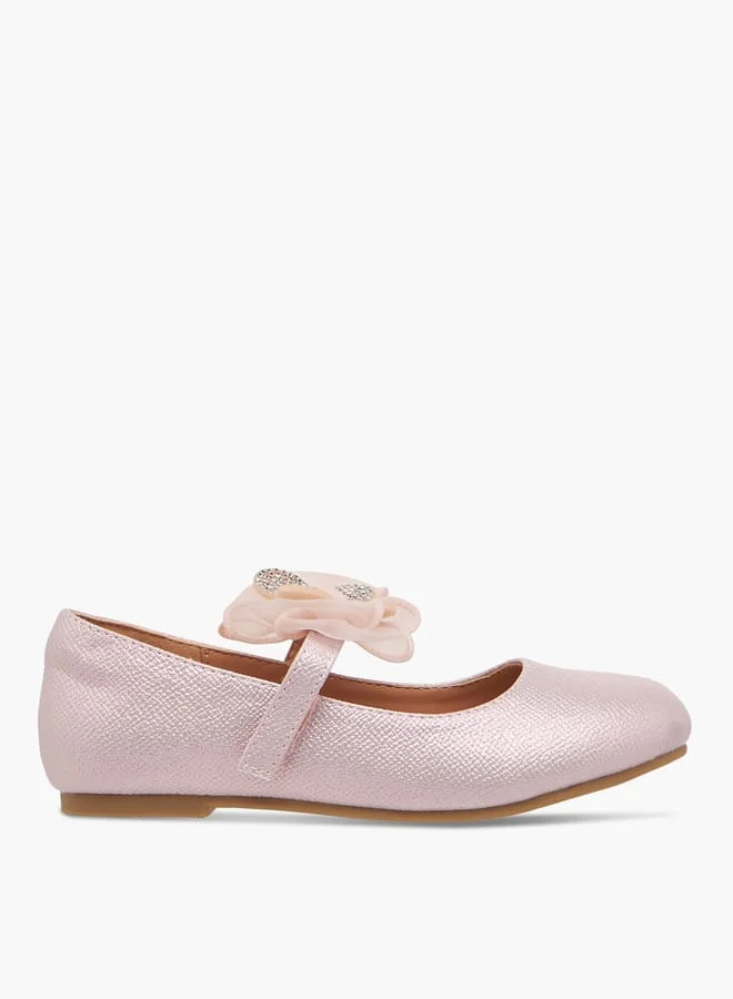 جونيورز Girls Butterfly Embellished Ballerina Shoes with Hook and Loop Closure Ramadan Collection