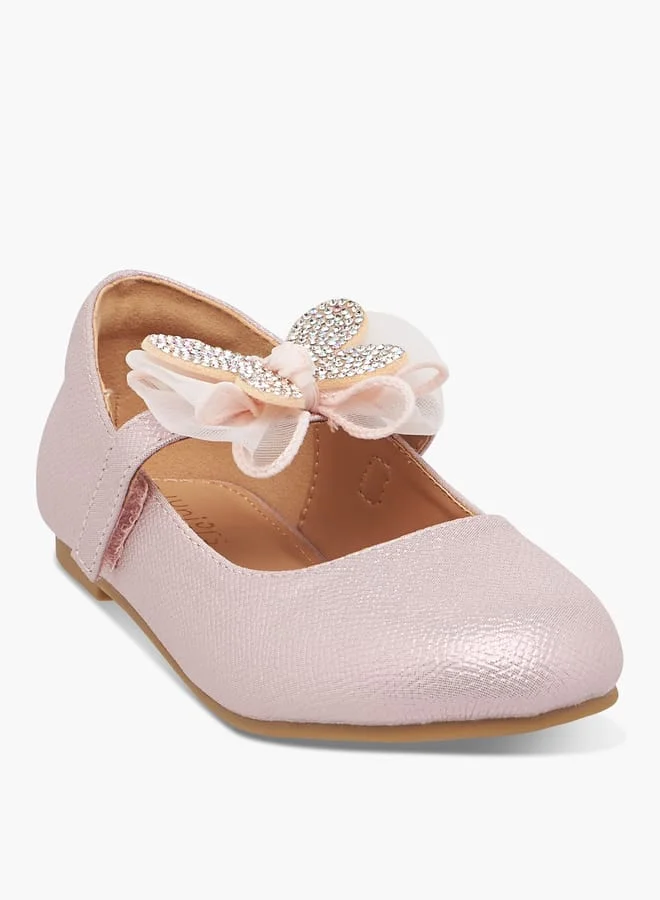 جونيورز Girls Butterfly Embellished Ballerina Shoes with Hook and Loop Closure Ramadan Collection