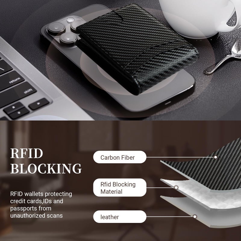 GNDR Wallet For Men RFID Blocking Leather Black Wallets Bifold Carbon Fiber Front Pocket Card Holder Mens Accessories With Gift Box - Image 4