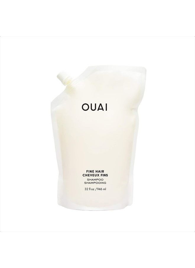 Ouai - Fine Shampoo Refill Pouch. Bring Fine Hair to the Next Level with Strengthening Keratin, Biotin, and Chia Seed Oil. Hair is Left Clean, Bouncy and Voluminous - Image 1