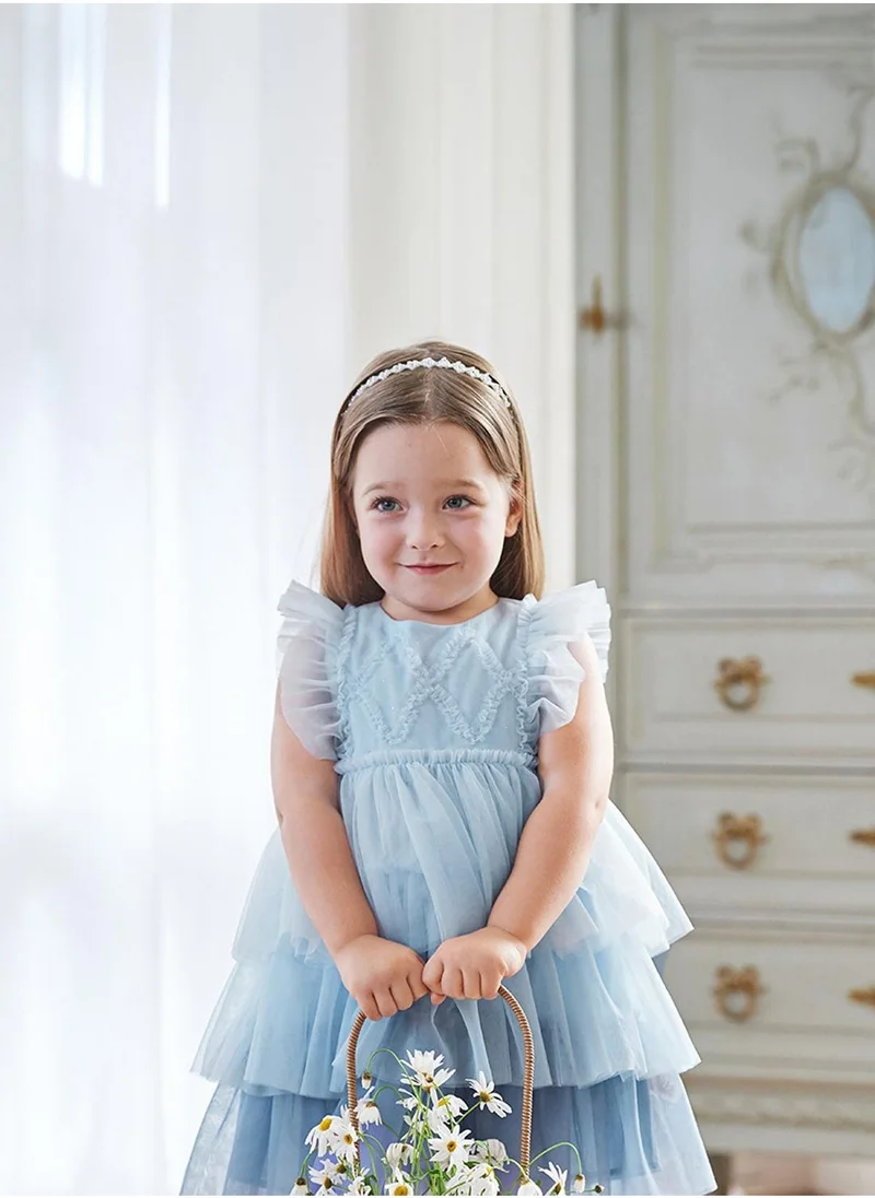 Dave & Bella Dave & Bella Sea Blue Ombre Layered Dress for Baby Girls – Sleeveless Tulle Party Wear
