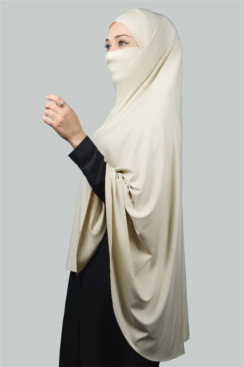 Altobeh Ready-made Turban Practical Scarf with Veil Hijab with Nikap - Prayer Cover Soufflé (5Xl) - Cream