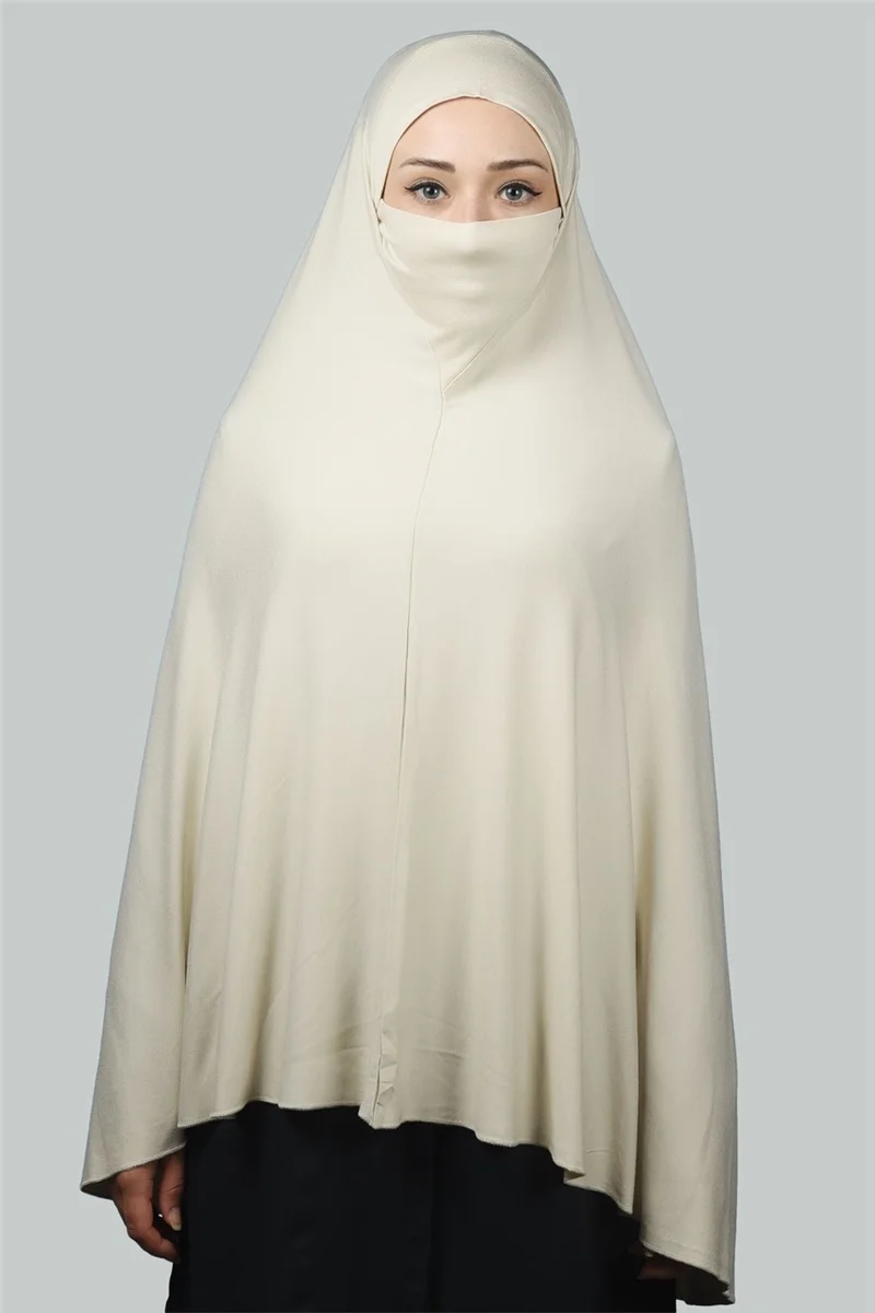 Altobeh Ready-made Turban Practical Scarf with Veil Hijab with Nikap - Prayer Cover Soufflé (5Xl) - Cream