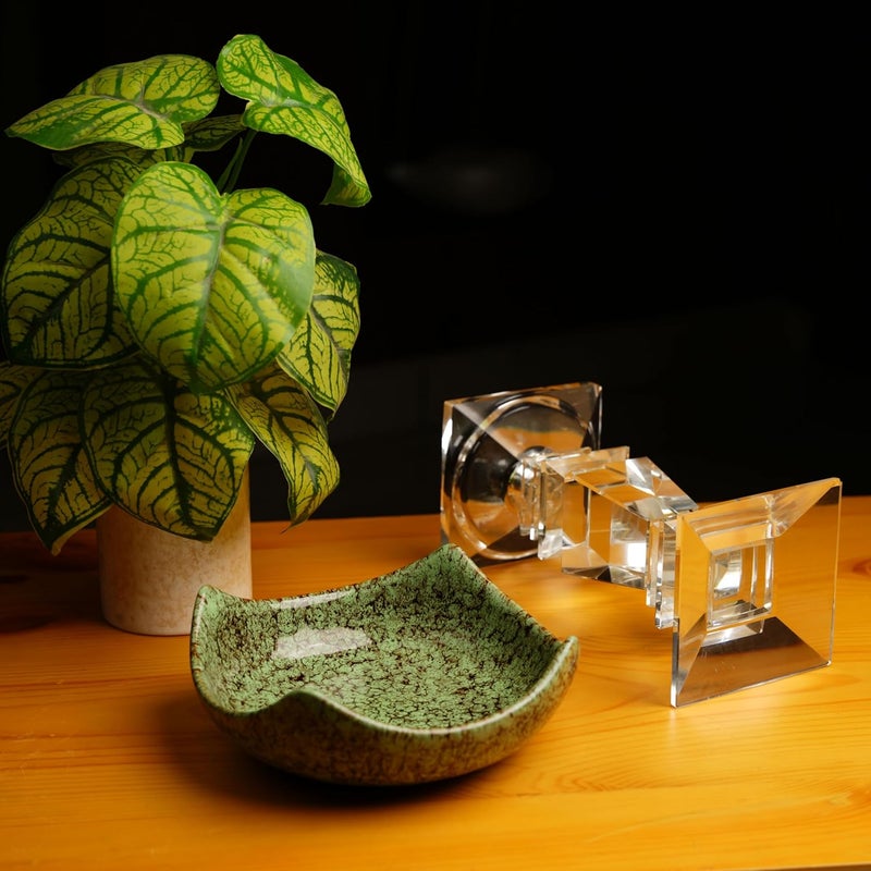 Caffeine Ceramic Handmade Green Crackle Serving Bowl Set of 1 - Image 1